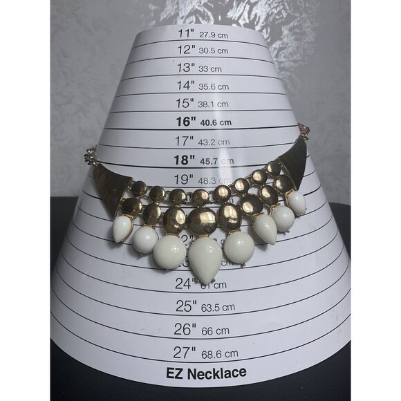 Vintage Gold Tone Statement Necklace White Teardrop Accents Adjustable Chain - Picture 2 of 5